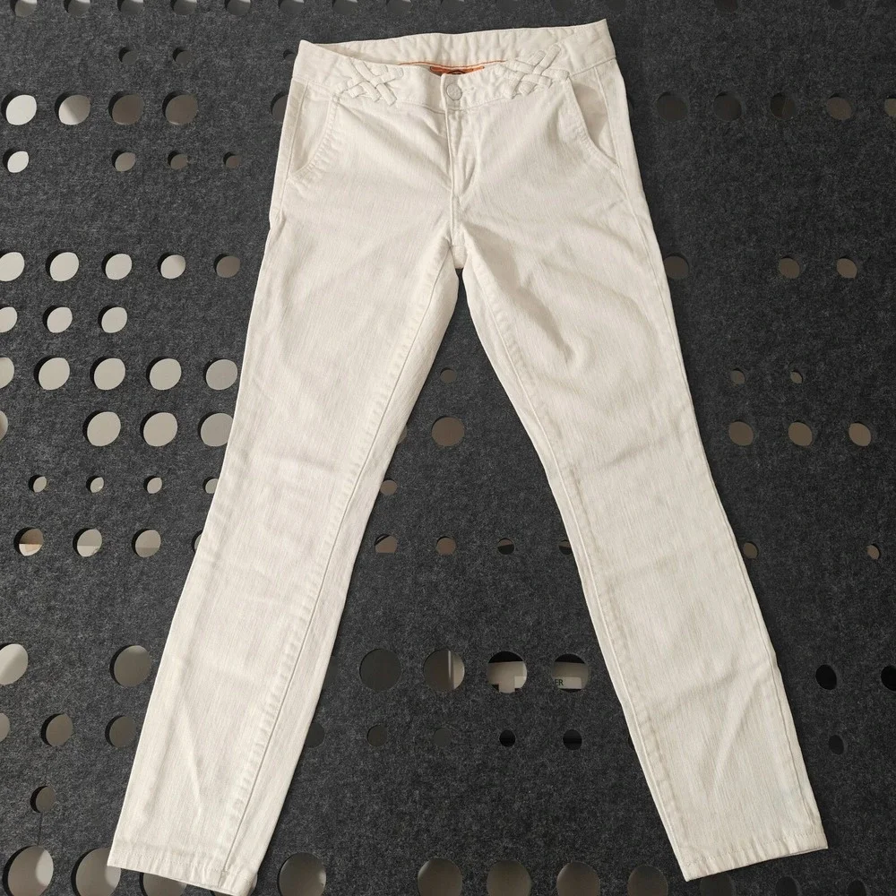 Tory Burch White‎ Skinny Jeans Womens 27 Braided Waist Detail Stretch Denim Slim